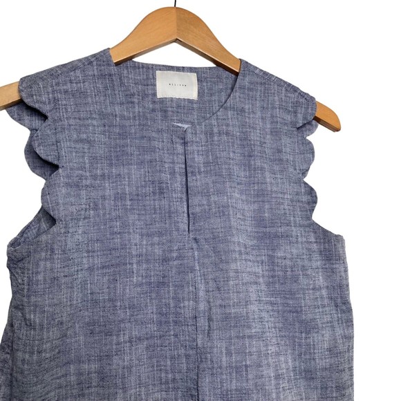 Allrow Blue Linen Cotton Blend Scalloped Sleeve Blouse Size Small - Picture 4 of 12